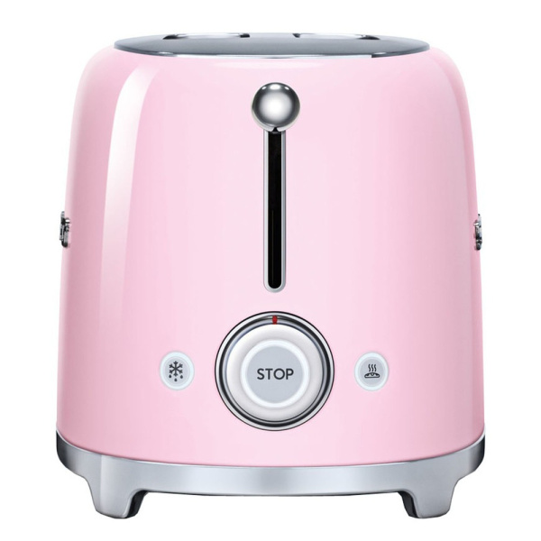 Тостер SMEG TSF01PKEU на 2 ломтика, розовый глянцевый; подогрев, размораживание, багель; 6 уровней поджаривания; съемный поддон для крошек