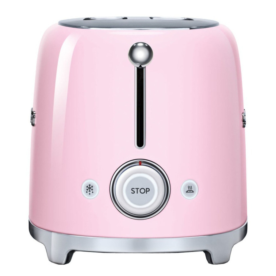 Тостер SMEG TSF01PKEU на 2 ломтика, розовый глянцевый; подогрев, размораживание, багель; 6 уровней поджаривания; съемный поддон для крошек
