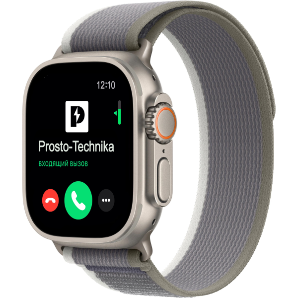 Часы Apple Watch Ultra 2, 49 мм, титан светлого цвета, ремешок Trail цвета «зелёный/серый» (2023)Size S/M