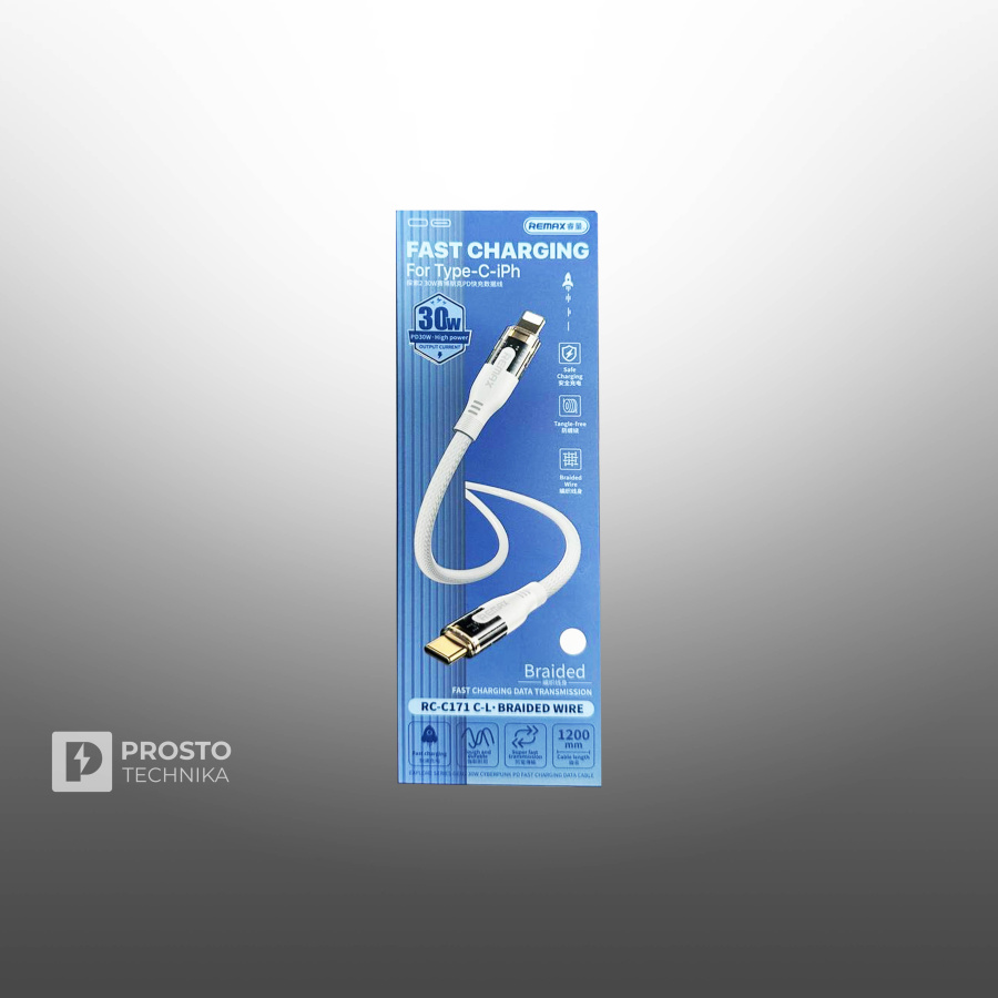 Кабель REMAX Fast charging for Type-C-iPh, RC-C171 C-L, 1200 mm, белый, 30W