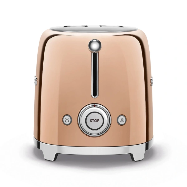 Тостер SMEG TSF02RGEU на 2 ломтика, Цвет розовое золото глянцевое; подогрев, размораживание, багель; 6 уровней поджаривания; Съемный поддон для крошек